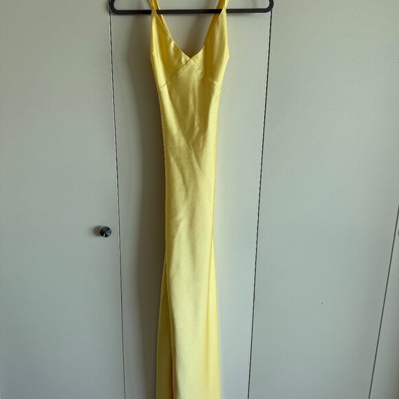 Anderson Maxi Dress in Yellow Lux Satin Sz S - Picture 3 of 6